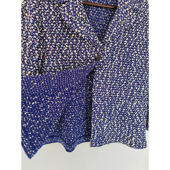 St. John Tweed Jacket Blazer Size 8 Collared Woold Blend Blue & White 3/4 Sleeve - Picture 8 of 12